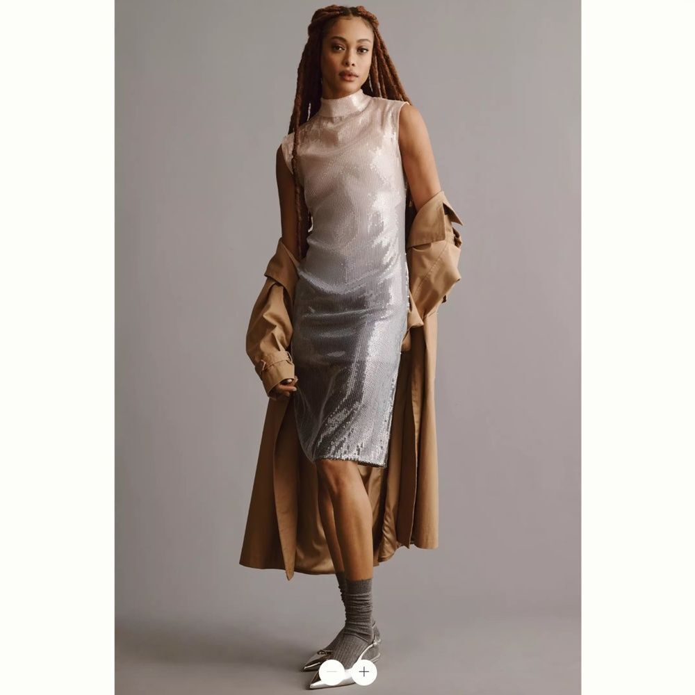 Anthropologie Cap-Sleeve Mock-Neck Slim Midi Dress